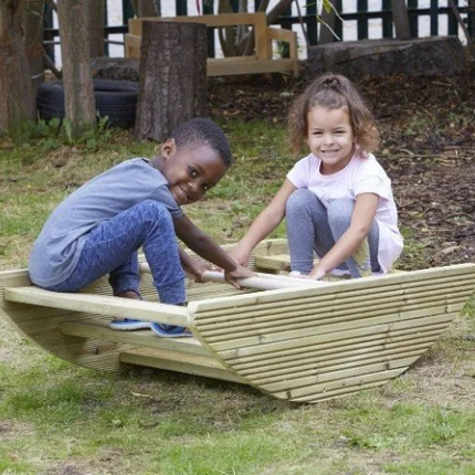 Outdoor Wooden Rocking boat and Steps - 29 x 64 x 120cm | Outdoor Learning | Playground | Forest School | Social Play | Role Play | Imaginative Play