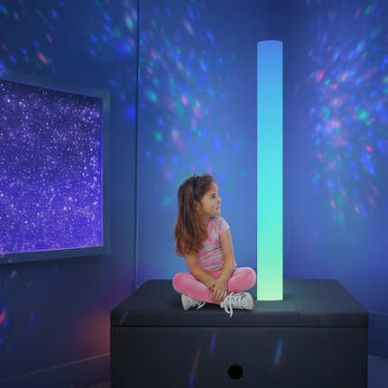 2 Piece - 180 cm LED Waterless Tube & Rectangle Padded Surround Storage Seat — Grey or White | Large Sensory | Chroma Tube | Sensory Room | Calming Corner