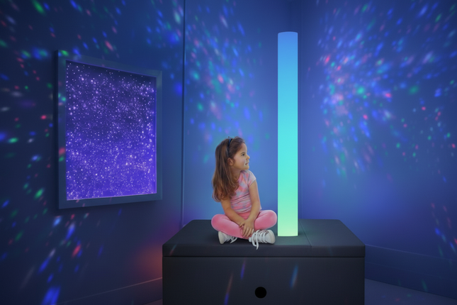 2 Piece - 180 cm LED Waterless Tube & Rectangle Padded Surround Storage Seat — Grey or White | Large Sensory | Chroma Tube | Sensory Room | Calming Corner