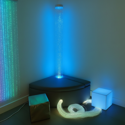 3 Piece 180cm Bubble Tube Package — Corner | Padded Surround Storage Seat | Fibre Optics | Bubble Tube