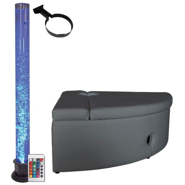 2 Piece 180cm Bubble Tube, Padded Surround Storage Seat & Wall Bracket — Corner | Grey or White | Padded Surround Storage Seat | Bubble Tube