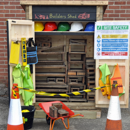 Builders Outdoor Wooden Children's Shed - 119 x 155 x 60cm | Outdoor Learning | Messy Play | Exploratory | Storage