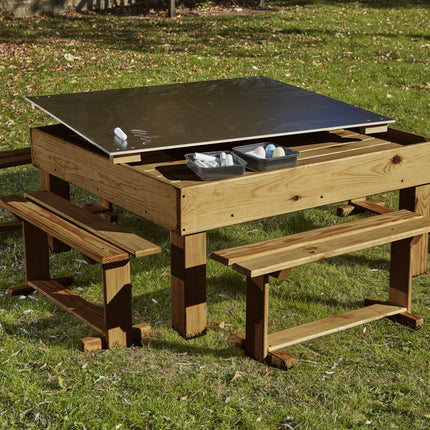 Chalk Table With Lift Lid And Benches - 53 x115 x 115CM | Outdoor Learning |