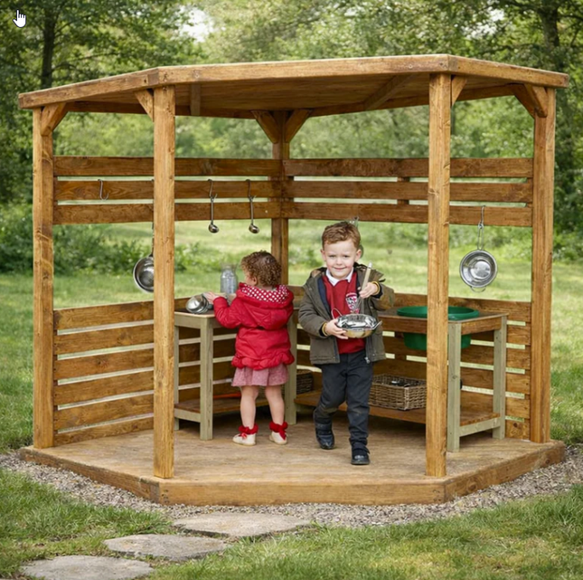 Children's Outdoor Wooden Roofed Stage Play Corner Shelter | Outdoor | Role Play | Imaginative Play | Group Interaction