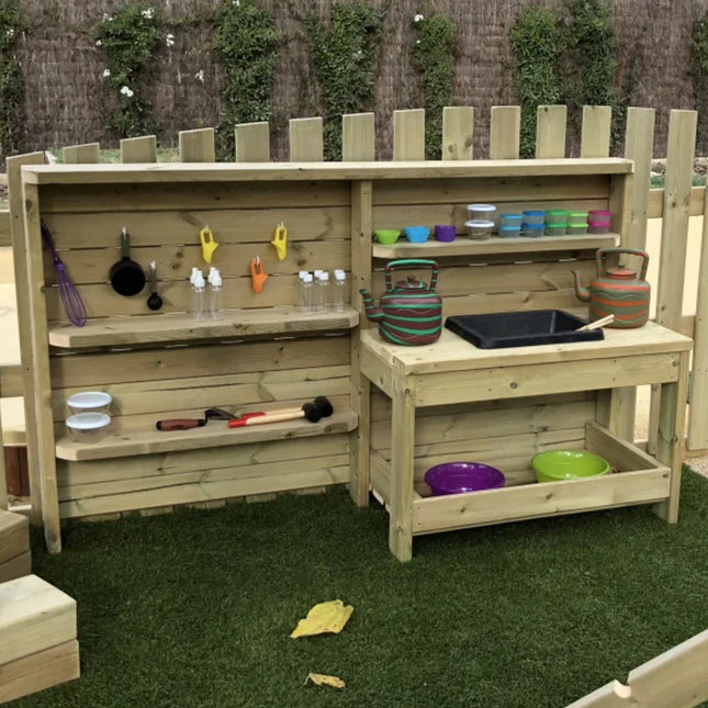 Childrens Outdoor Wooden Large Utility Kitchen - 106 x 180 x 50CM | Outdoor Learning | Role Play | Group Interactions| Forest School | Playground