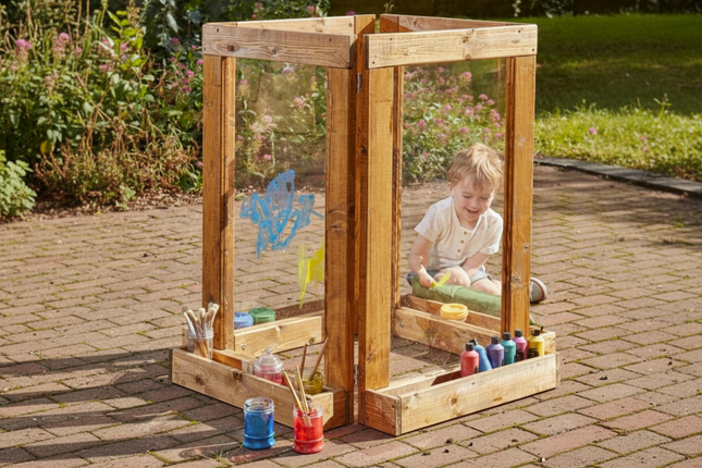 Foldaway Four Panel Art Easel - 100 x 90 x 90cm | Outdoor | Forest School | Garden | Mark Making | Playground