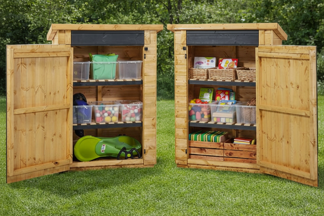 Group Time Outdoor Storage Sheds - Set of 2 | 155 x 120 x 61cm | Outdoor Learning | Messy Play | Exploratory | Storage