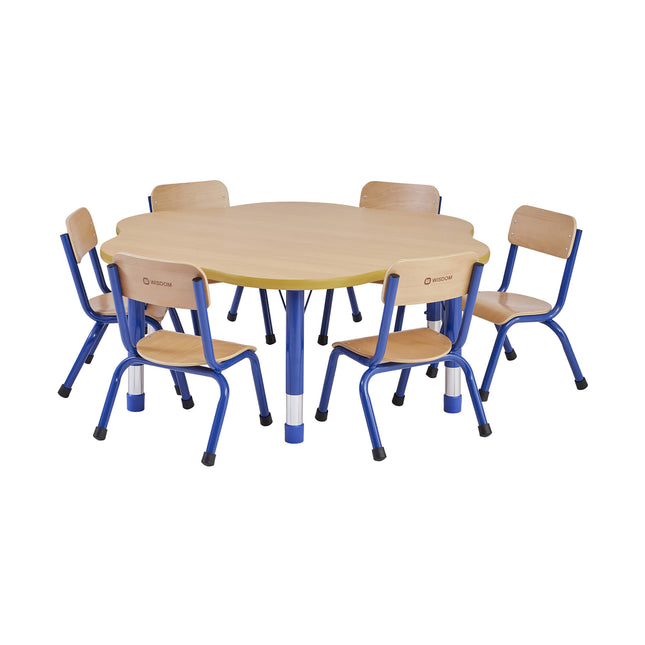 Milan Flower 6 Seater Tables - Height Adjustable | Blue or Grey | Classroom | Nursery Furniture