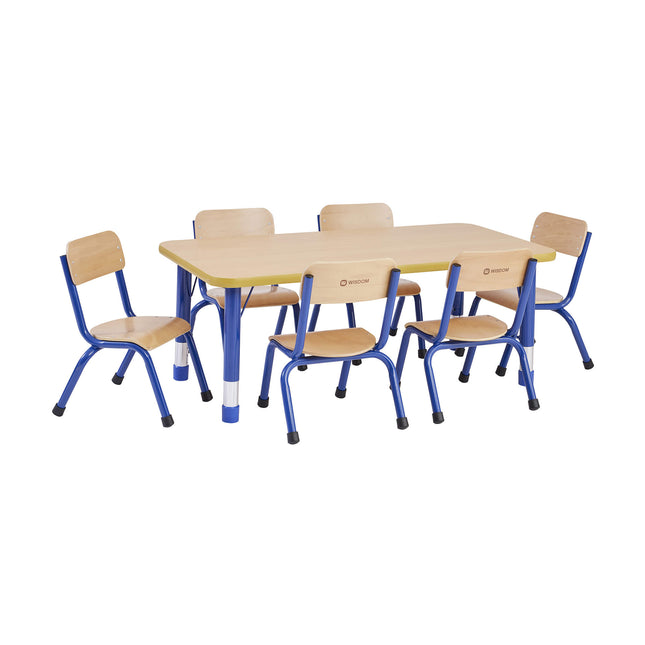Milan Rectangular Table - Height Adjustable | 6 or 8 Seater | Blue or Grey | Classroom | Nursery Furniture