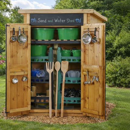 Sand and Water Outdoor Wooden Children's Shed - 119 x 155 x 60cm | Outdoor Learning | Messy Play | Exploratory | Storage