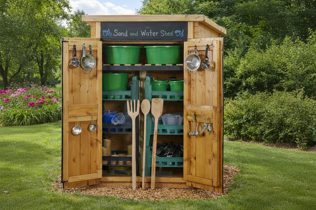 Sand and Water Outdoor Wooden Children's Shed - 119 x 155 x 60cm | Outdoor Learning | Messy Play | Exploratory | Storage
