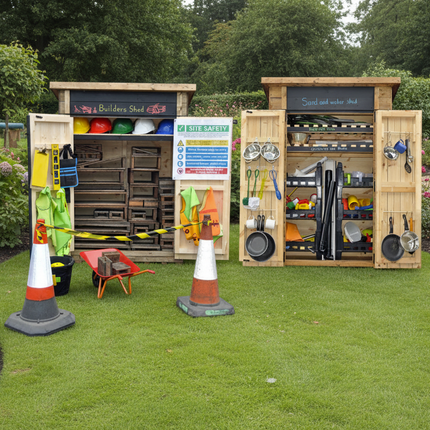 Sand and Water Shed & Builder’s Shed - Set of 2 | 119 x 155 x 60cm | Outdoor Learning | Messy Play | Exploratory | Storage
