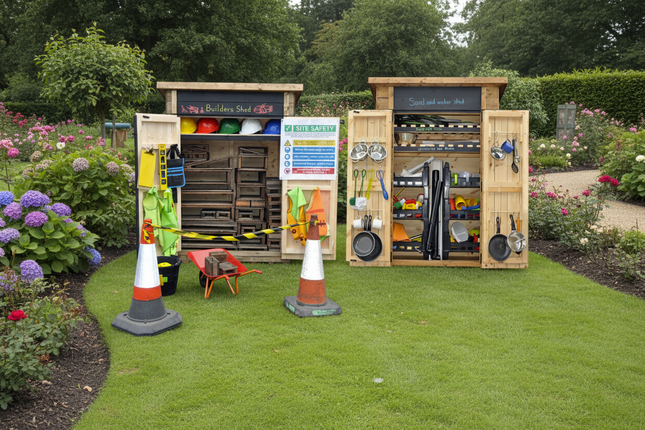 Sand and Water Shed & Builder’s Shed - Set of 2 | 119 x 155 x 60cm | Outdoor Learning | Messy Play | Exploratory | Storage