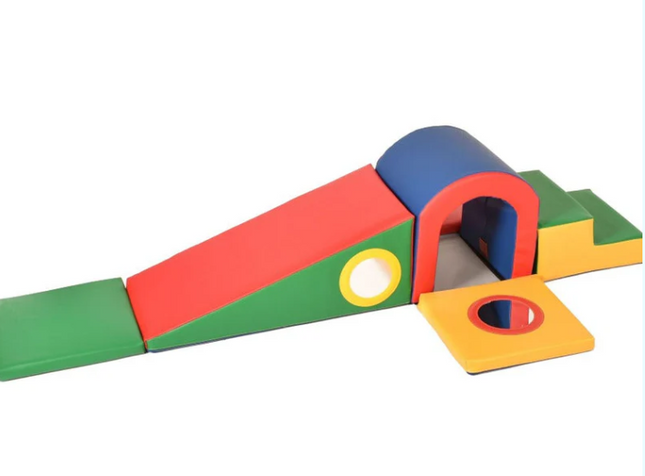 Tunnel Up &amp; Over Toddler Soft Play Set- Multicolour/Grey&White
