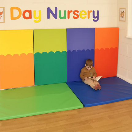 Set of 4 Multi Coloured Wall Pads + Floor Mat(s) | Soft Play | Safety Padding | Colourful