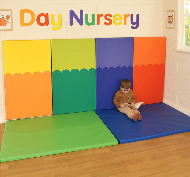 Set of 4 Multi Coloured Wall Pads + Floor Mat(s) | Soft Play | Safety Padding | Colourful