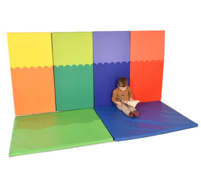 Set of 4 Multi Coloured Wall Pads + Floor Mat(s) | Soft Play | Safety Padding | Colourful