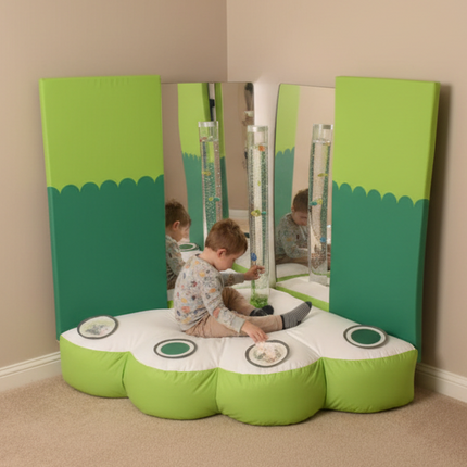 Bubble Tube Beanbag Corner — Green or Blue / Bean bag, 2 mirrors and 2 wall padding options