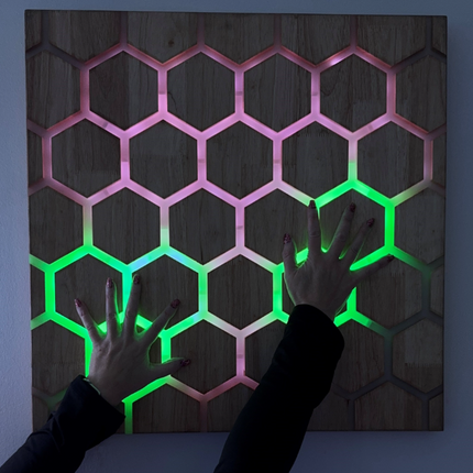 Honeycomb Interactive Panel – LED Wall Hanging Hexagonal Design Light with Wooden Frame