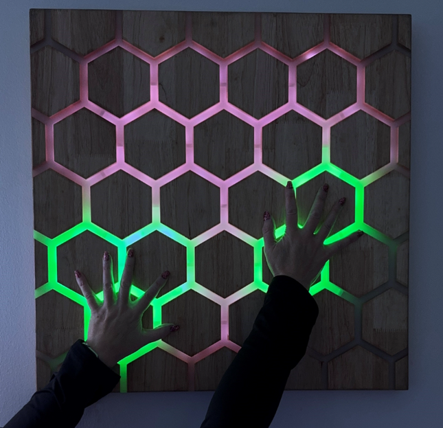 Honeycomb Interactive Panel – LED Wall Hanging Hexagonal Design Light with Wooden Frame