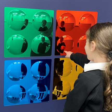 Coloured Convex Bubble Mirrors- Set of 4- Acrylic Safety Mirrors- 33cm x 33cm