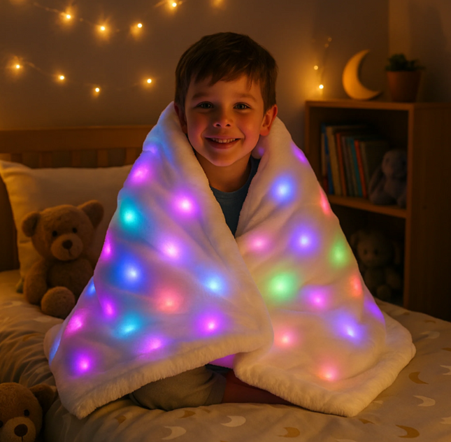LED Sensory Plush Blanket with 32 Colour-Changing Lights + Optional LED Cushion