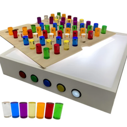 Wooden Table Top and Coloured Acrylic Rods (TTLPCR) & Sensory Light Table (SLTWST) Set