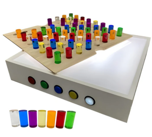 Wooden Table Top and Coloured Acrylic Rods (TTLPCR) & Sensory Light Table (SLTWST) Set