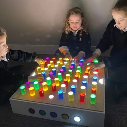 Wooden Table Top and Coloured Acrylic Rods (TTLPCR) & Sensory Light Table (SLTWST) Set