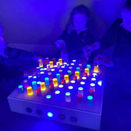 Wooden Table Top and Coloured Acrylic Rods (TTLPCR) & Sensory Light Table (SLTWST) Set