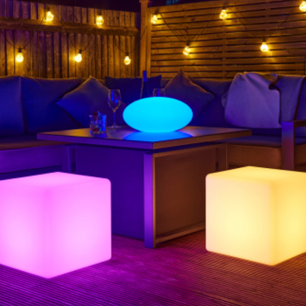 LED Colour Changing Cube Mood Light Seat Stool- Rechargeable- 30cm/40cm