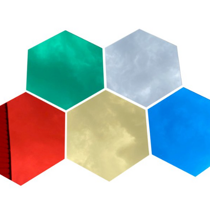 Coloured Acrylic Hexagon Mirrors- Set of 5- 30cm x 30cm per Shape