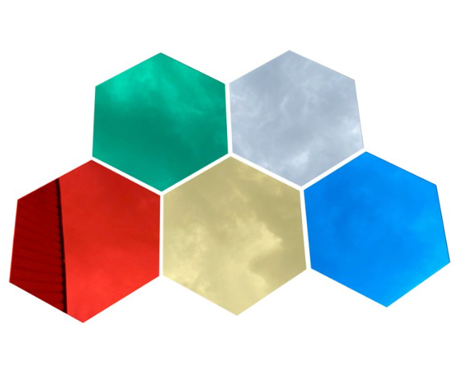 Coloured Acrylic Hexagon Mirrors- Set of 5- 30cm x 30cm per Shape
