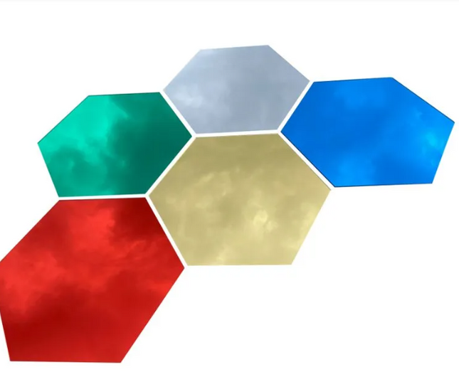 Coloured Acrylic Hexagon Mirrors- Set of 5- 30cm x 30cm per Shape