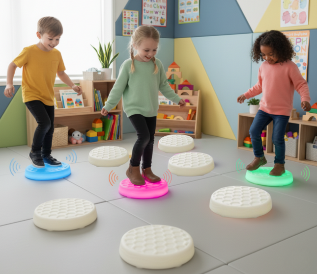 Light & Sound Sensory Stepping Stones - DoReMi & Farm Yard Interactive Floor Tiles – Set of 7