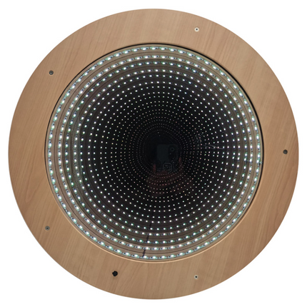 Sensory LED Wooden Frame Infinity Mirror Round with Remote Control – 50cm