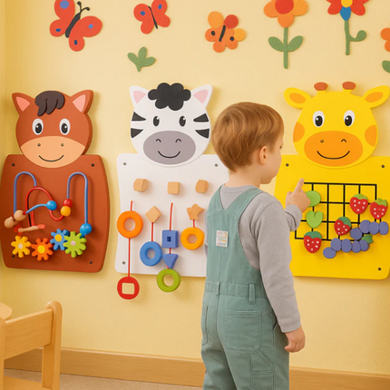 Animal Activity Wall Play Panel - Set of 3 - 36cm x 55cm x 3.5cm