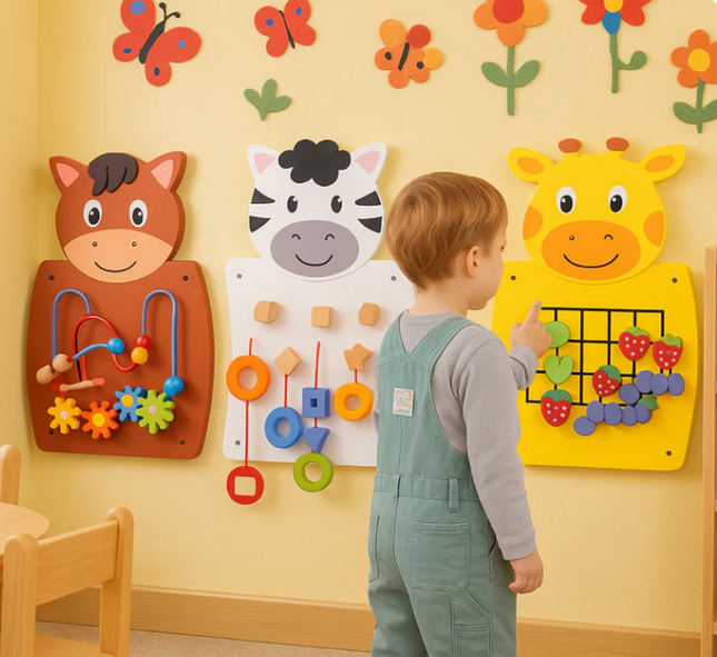 Animal Activity Wall Play Panel - Set of 3 - 36cm x 55cm x 3.5cm