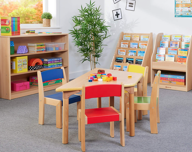 Solid Beechwood Trapezoid Table - Various Heights | Scratch Resistant Plywood | Classroom | Nursery Furniture