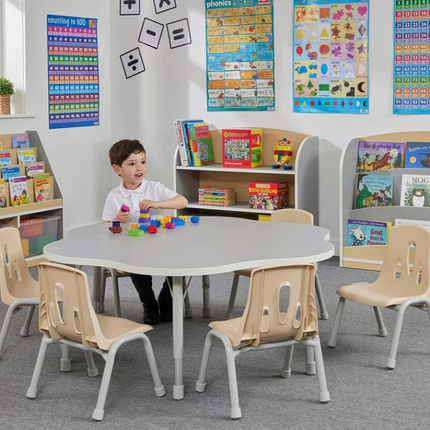 Modern Thrifty Flower Table - Grey | Height Adjustable | Ages 2-8 years | 6 Seater | Classroom | Nursery Furniture