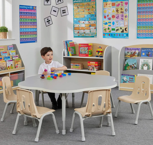 Modern Thrifty Flower Table - Grey | Height Adjustable | Ages 2-8 years | 6 Seater | Classroom | Nursery Furniture