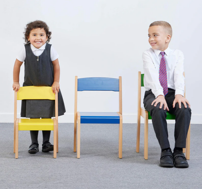 Solid Colourful Beechwood Nursery Stackable Chairs - Set of 4 | Classroom Furniture