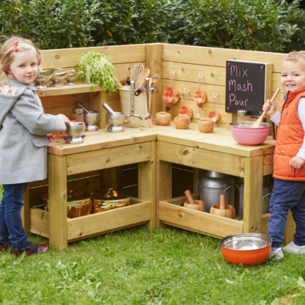 Children's Mini Corner Mud Kitchen - 100 x 100 x 90cm | Outdoor | Forest School | Exploratory Play | Role Play
