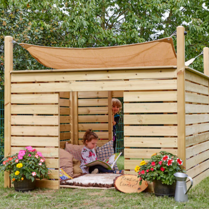 Outdoor Children's Wooden Sail Shade Shelter - 160 x 190 x 190cm | Outdoor Learning | Forest School | Playground | Den