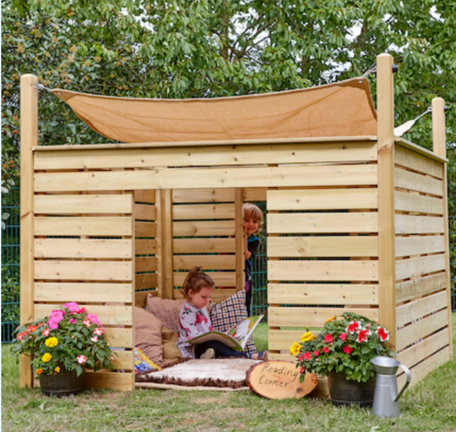Outdoor Children's Wooden Sail Shade Shelter - 160 x 190 x 190cm | Outdoor Learning | Forest School | Playground | Den