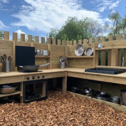 Children's Outdoor Wooden Messy Corner Kitchen - Outdoor Learning | Forest School | Role Play | Messy Play | Social Play