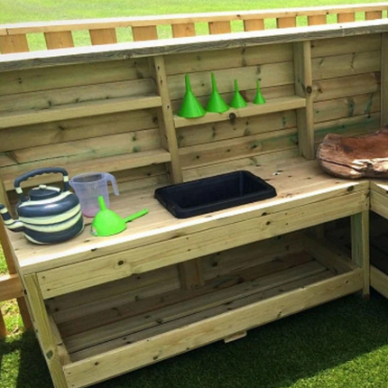 Children's Outdoor Wooden Messy Corner Kitchen - Outdoor Learning | Forest School | Role Play | Messy Play | Social Play