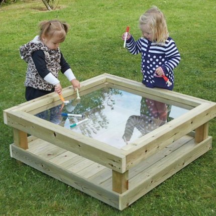 Outdoor Wooden Toddler Drawing Table with Acrylic Surface - 40 x 100 x 100cm | Outdoor Learning | Forest School | Motor Skills | Exploratory Play | Mark Making | Playground