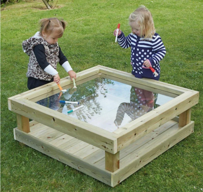 Outdoor Wooden Toddler Drawing Table with Acrylic Surface - 40 x 100 x 100cm | Outdoor Learning | Forest School | Motor Skills | Exploratory Play | Mark Making | Playground