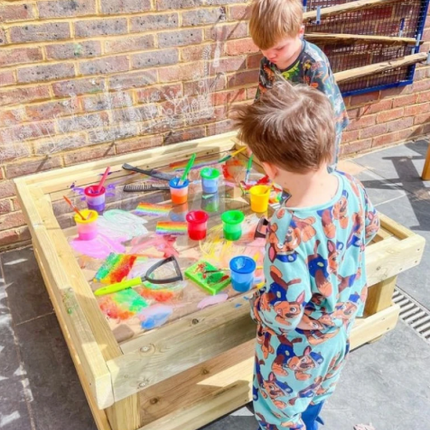 Outdoor Wooden Toddler Drawing Table with Acrylic Surface - 40 x 100 x 100cm | Outdoor Learning | Forest School | Motor Skills | Exploratory Play | Mark Making | Playground